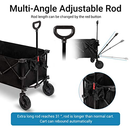 Pacific Pass Camping Folding Wagon Garden Cart with Carry Bag Supports 180lbs, Black - Thumbnail 4