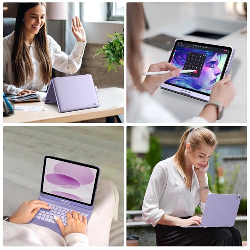 Image of typecase Touch iPad 11th 10th Generation Case with Keyboard (11 inch 2025, A16 & 10.9 inch 2022) - 360 Rotatable, 11-Color Backlit, Multi-Touch Trackpad, Pencil Holder, Thin & Light - Light Purple