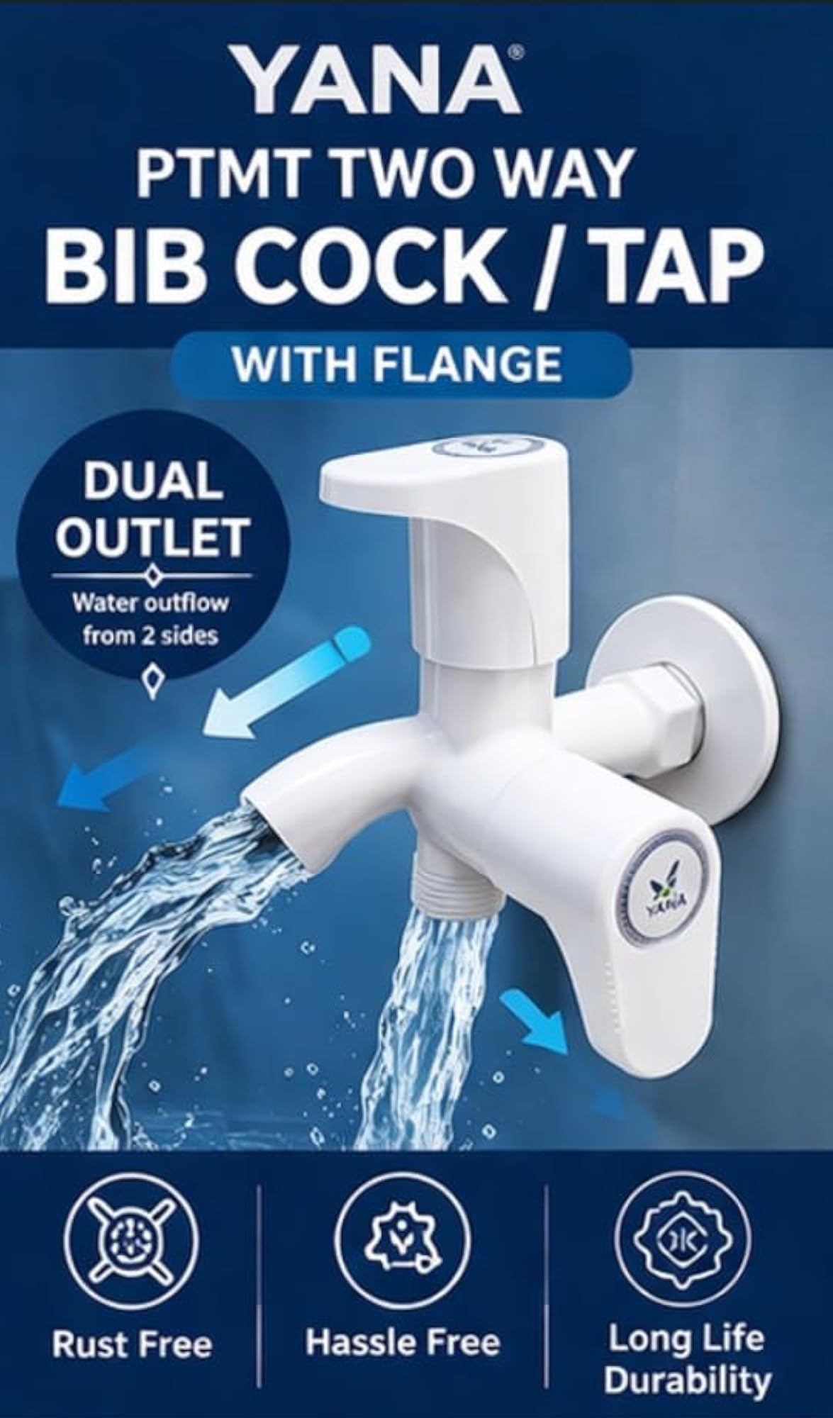 PTMT Two Way Bib Cock Tap with Flange