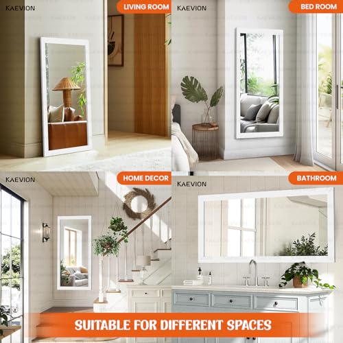 Image of White Framed Bathroom Wall Mirror, 36 inch x 19 inch Wall Mounted Rectangle Mirror with 5mm HD Shatterproof Glass, Vertical & Horizontal Hanging Vanity Mirror for Bedroom, Living Room, Entryway