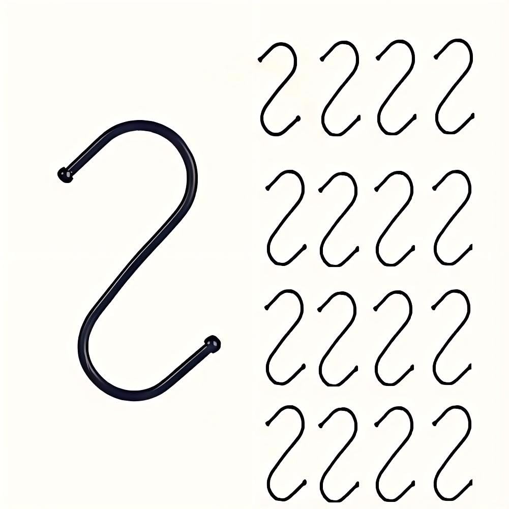 20 sztuk ze stali nierdzewna w kształcie litery S, kuchenne, wielofunkcyjne wieszaki na ubrania w Litery S, solidne do łazienki, sypialni i kuchni (Mała L-7 cm, Czarny)