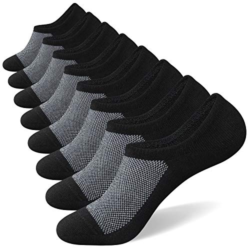 Black No Show Socks Men 8 Pairs Reinforced Below Ankle Rubber Heel Thin Cotton Socks for Flats Loafer Sneakers Socks Size 12-15