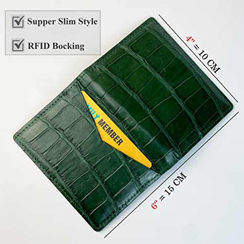Green Credit Card Holder Slim RFID Blocking Men Minimalist Bifold RFID Blocking Front Pocket Wallet Double Side Travel ID Case Handmade Gift For Men GREEN-CARD-143