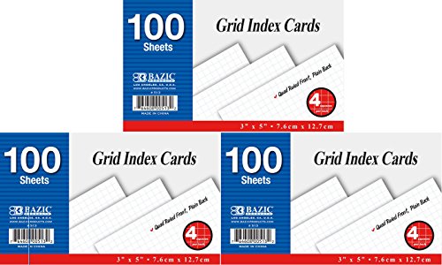 3 Pk, Bazic Grid Index Cards,Quad Ruled 4-1