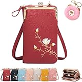 Pupyparraph Women Sling Cross-Body Wallet with Mobile Cell Phone Holder,Forever Savour Women's Slingbag Phonepurse (Red)