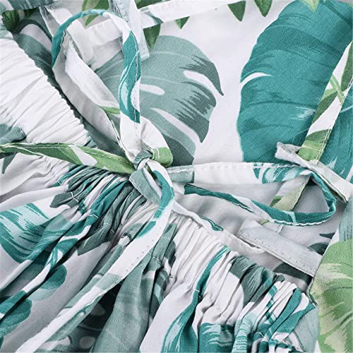 Bebeone Toddler Vintage Floral Girls Strap Hi-Low Dress Summer Casual Cotton Tea Party Beach Sundress,D4 Green Floral,Size130 thumb #3