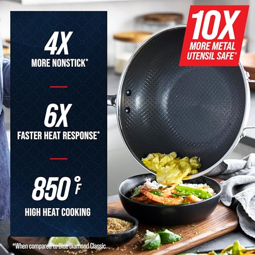Image of Blue Diamond Hybrid Nonstick Stainless Steel 12 inch Wok with Lid, PFAS-Free Ceramic Diamond Bond Stir-Fry Pan, Induction Ready, Dishwasher & Oven Safe, Metal Utensil Safe, Stay-Cool Handle, Silver