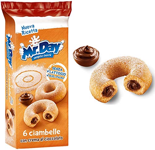 Vicenzi Mr. Day Ciambelle con crema al cioccolato Donuts con crema de chocolate, pastel brioche, 288 g, aperitivos envasados