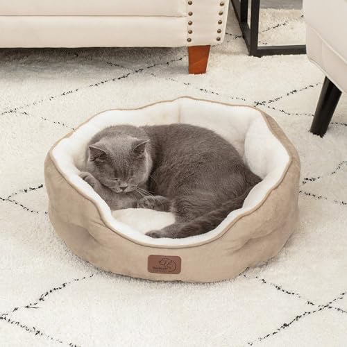 Bedsure Dog Beds for Small Dogs - Round Cat Beds for Indoor Cats, Washable Pet Bed for Puppy and Kitten with Slip-Resistant Bottom, 20 Inches, Camel - Image 6