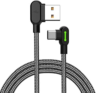 mcdodo USB C Cable 90 Degree Type C Charger Cable Right Angle Nylon Braided Fast Charger Lead Data Sync Charging Cable Compatible with Galaxy S20 S10 S9 S8 Note 20 Note 10 A80 A51 Huawei Xiaomi (1.2M)