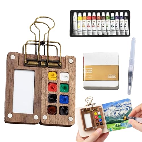 Mini Watercolor Painting Set, 2025 New Mini Watercolor Palette Collection, Binder, Wooden Paint Box, Suitable For Painters, Artists And Students