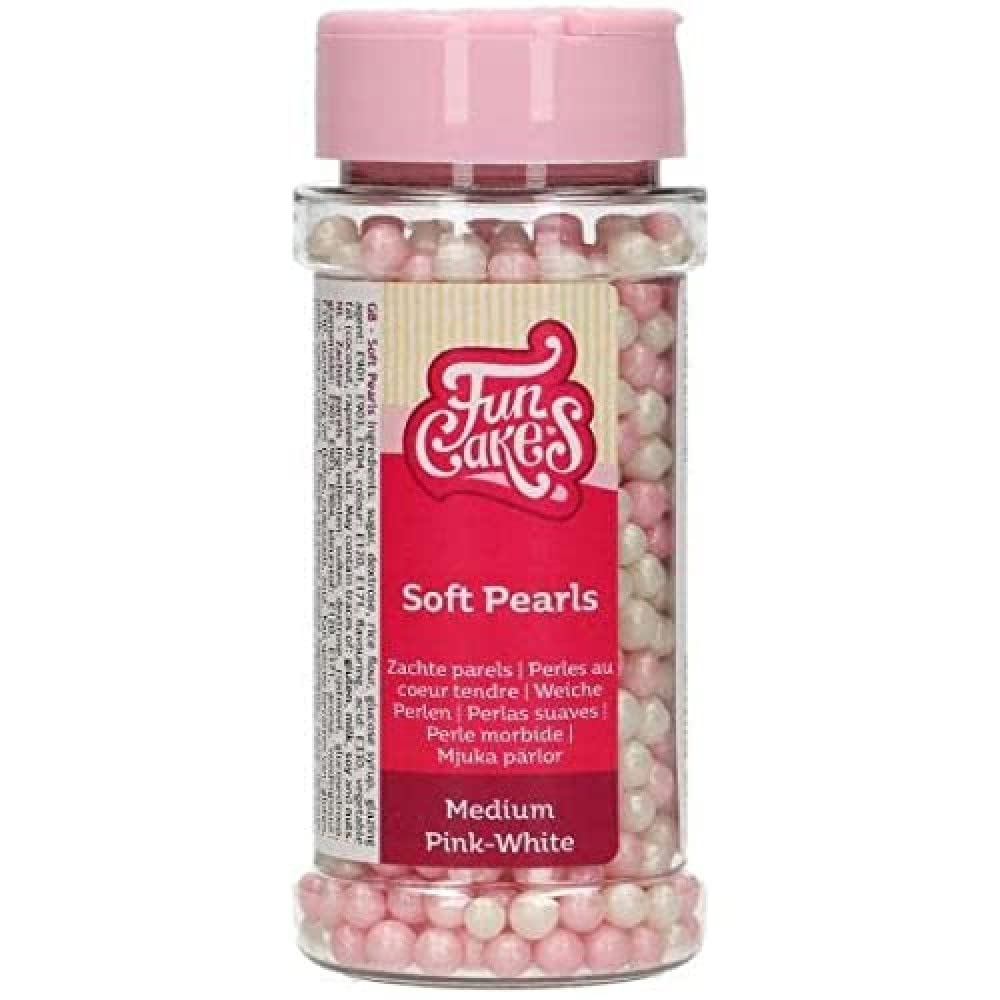 FunCakes Soft Pearls Medium Pink/White: Cake Sprinkles, Great Taste, Perfect for Cake Decorating, Edible Soft Sugar Pearls. 60 g.