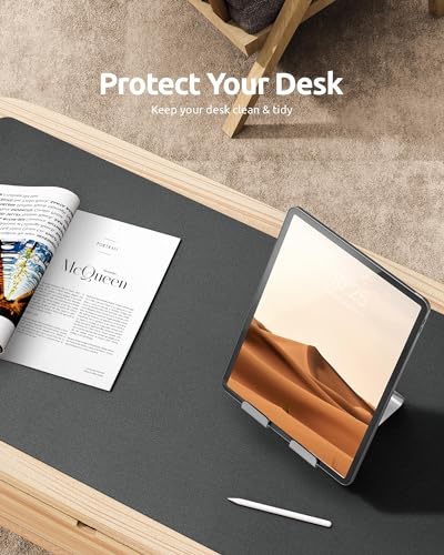 Image of YSAGi Leather Desk Mat, Large Mouse Mat, Non-Slip Desk Pad, Waterproof PU Leather Table Protector Writing Pad for Office and Home (60 x 35 cm, Dark Grey)