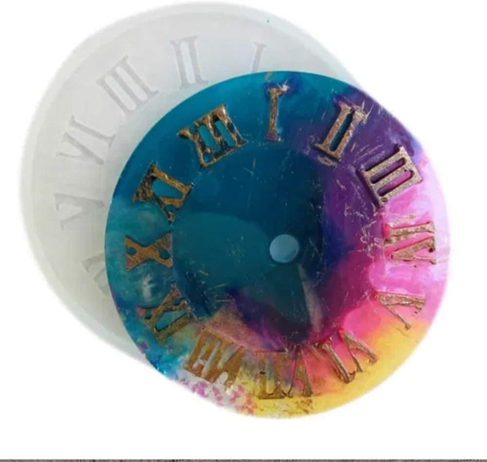 Rêvées Clive 12-Inch Silicone Clock Mould with Roman Numbers | Multipurpose Epoxy Resin Casting Mould for Coasters, Decorative Projects & DIY Crafts | Durable White Silicone 2