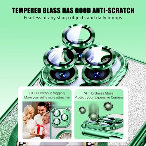 Image of Misscase for iPhone 14 Pro Magnetic Case Compatible with MagSafe,Full Protection Slim Shockproof Anti-Scratch Glitter Case with Camera Lens Protector Logo View Dust-Proof Net for Women Green