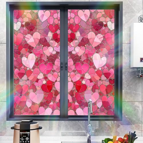 Image of Heart Mosaic Stained Glass Window Film 17.32x39.37in