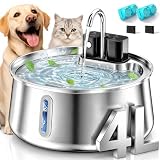 Selene Dog Water Fountain, 4L Stainless Steel Dog Water Fountain with Visual Water Level, Super Quiet Dog Water Bowl, 5-Stage Filtration Pet Water Dispenser, Easy to Clean - 4L
