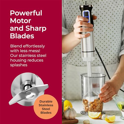 MuellerLiving Ultra-Stick Immersion Hand Blender, 500W Heavy Duty Motor, 8-Speed Turbo Setting, Includes Blending Shaft, Whisk, Milk Frother & Measuring Beaker image 6