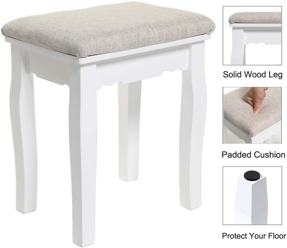 Iwell Large Vanity Table Set with 3-Folding Lighted Mirror, 5 Drawers, Makeup Vanity Dressing Table with Cushioned Vanity Stool, White, for Wife, Girl, Mother