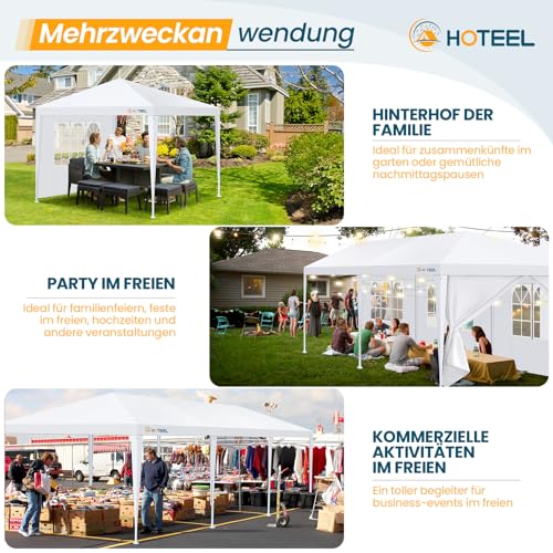 Image of HOTEEL 10'x10' Canopy Party Tent with 2 Removable Sidewalls, Waterproof Outdoor Shelter for Camping, Patio, Weddings & Events, Portable White Gazebo