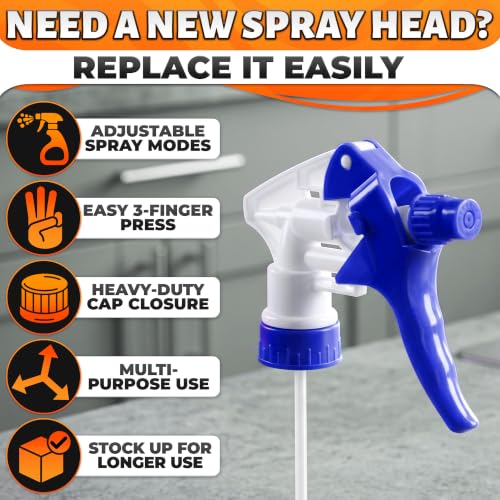 Image of 12 Pcs Spray Bottle Nozzle Replacement Pack - Heavy Duty Leak-Proof Trigger Sprayer for Cleaning Crews, Garden, Pet Care, Auto Detailing & Kitchen - Fits 8, 16, 24, 32 oz Bottles, 28-400 Thread (Blue)