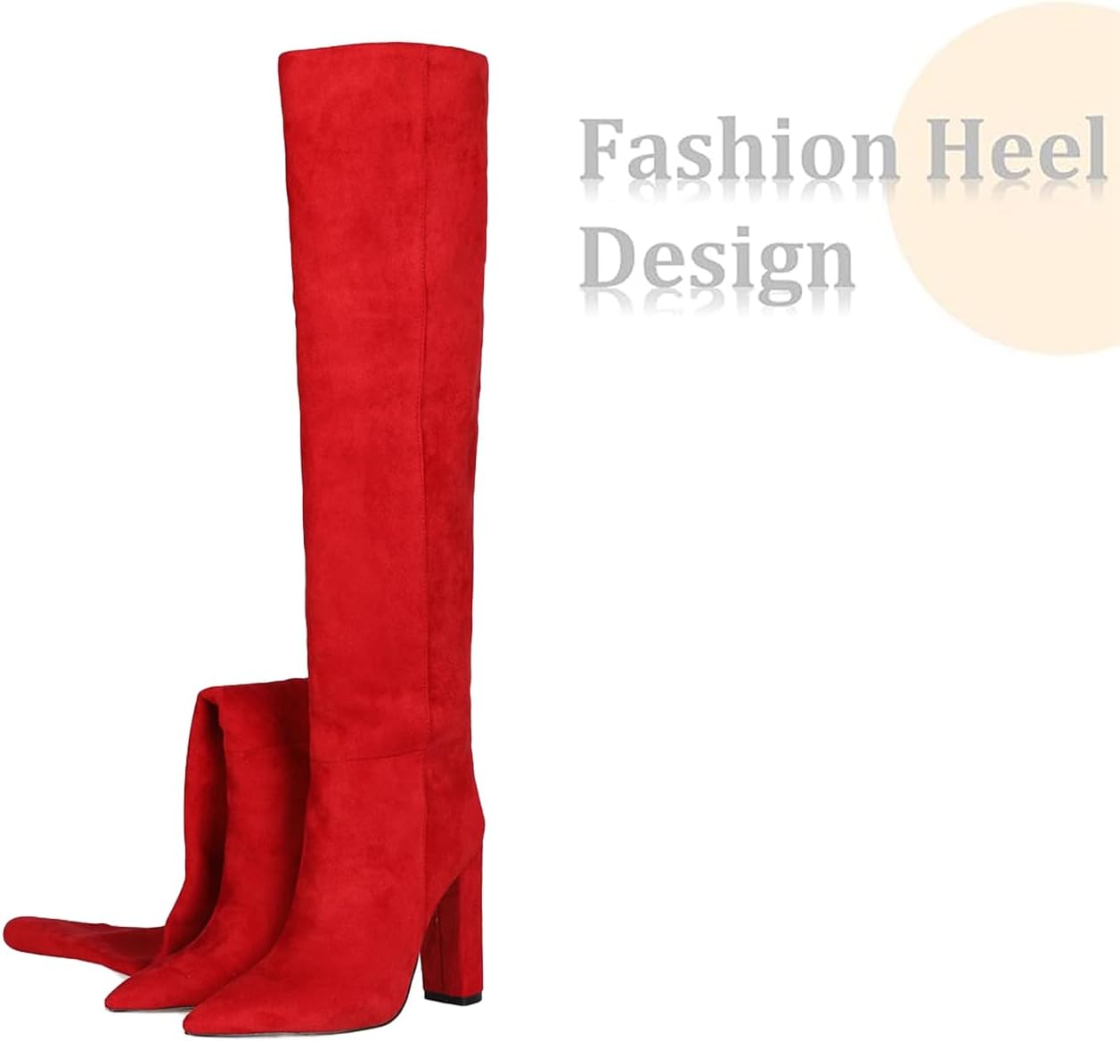 Womens Suede Knee High Boots,Leather Pointed Toe High Chunky Heel Boot,Dating Boots Over The Knee for Winter Spring Autumn