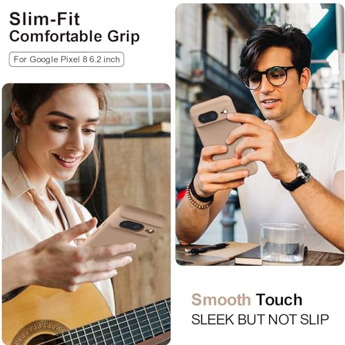 TISOOG Compatible with Google Pixel 8 Case, [Upgrade Defender Liquid Silicone] [Soft Microfiber Lining],Shockproof Slim Thin Protective Phone Case for Google Pixel 8 6.2 inch- Light Brown — view 2