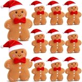 Teyva Daily 12 Pcs Christmas Gingerbread Plush Toy 6 Inch Gingerbread Man Stuffed Toy with Santa Hat and Plaid Bow Tie Christmas Decoration for Xmas Tree Decor and Party Gift