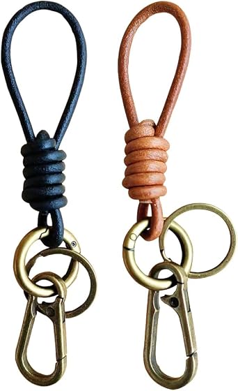 2 Pack Retro Cowhide Rope Keychain,Handmade Woven Leather Key Chain Key Ring Holder,Vintage Car Fob Key Keychains Accessories for Men Women