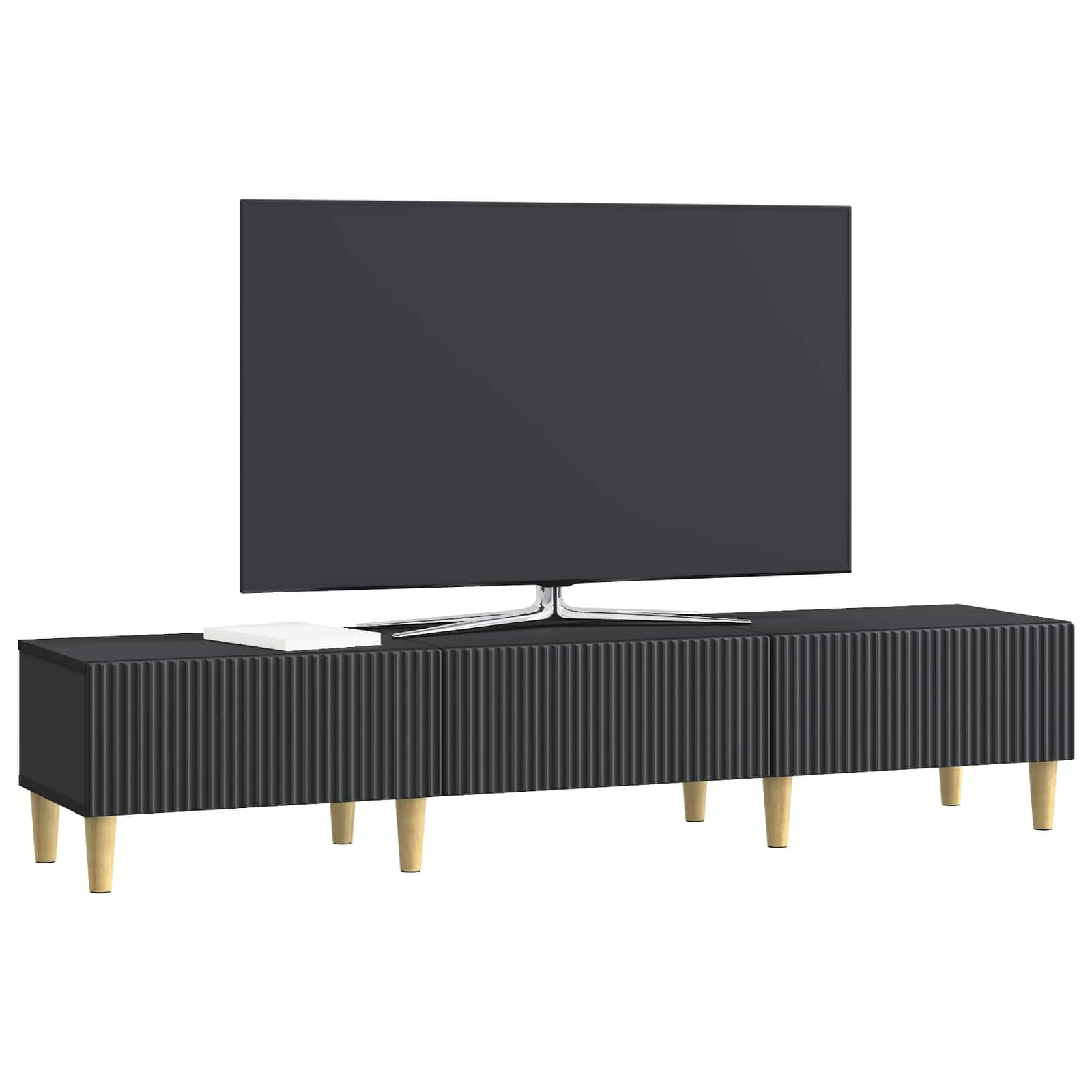 TV-Schrank Lowboard Fernsehtisch Schwarz 147 x 34,5 x 30 cm Modernes TV-Board aus Holzwerkstoff mit 3 Schubladen und Stauraum für Wohnzimmer Entertainment-Center Media Möbel