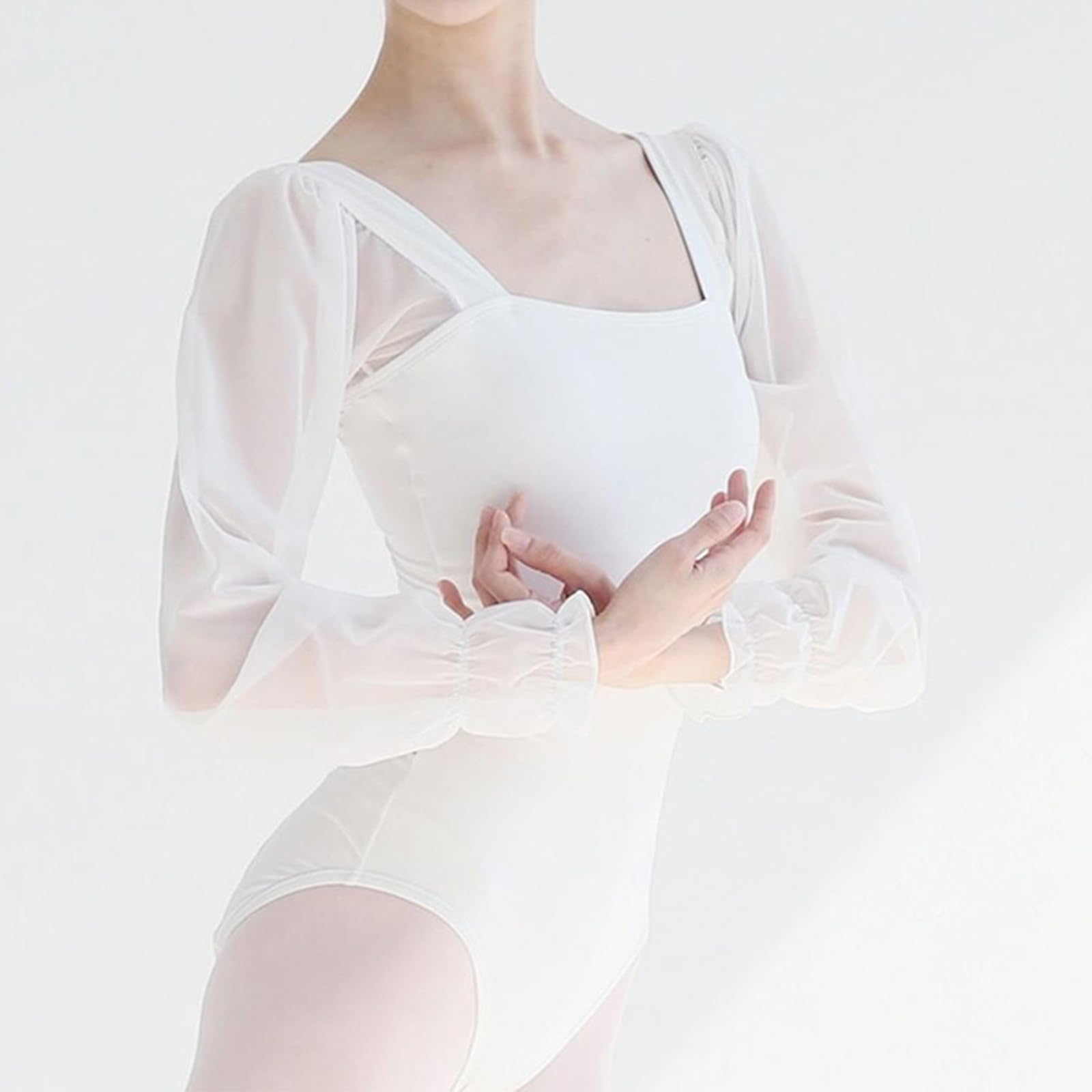 Leotardo de malla transparente de manga larga para Ballet, danza, Mallas de gimnasia, trajes de Ballet, ropa para mujer, Leotardos de gimnasia