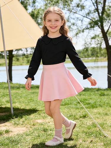 Image of 12M-14Y Toddler Baby Girls Peter Pan Collar Blouse Kids Girl Solid Color Puff Sleeve T-Shirts Casual Tee Tops