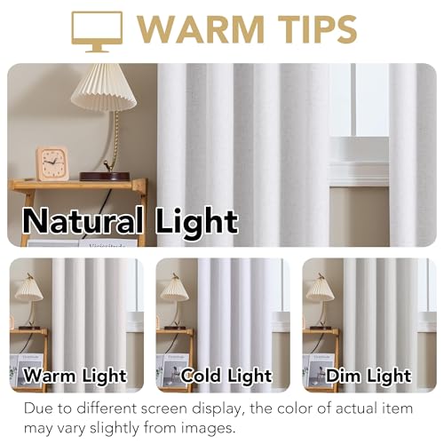 Image of H.VERSAILTEX Linen Curtains 100% Blackout Curtains for Bedroom 120 inch Long Full Light Blocking Nature Linen Blended Window Curtains for Living Room Nickel Grommet (2 Panels, Heathered White)