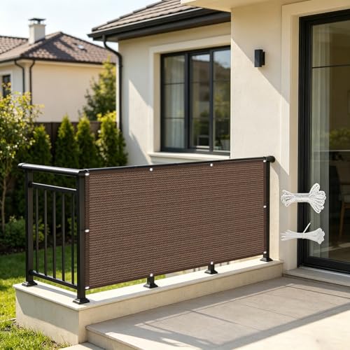 Pantalla de privacidad para balcón marrón 130x140 cm con bridas para terraza 2