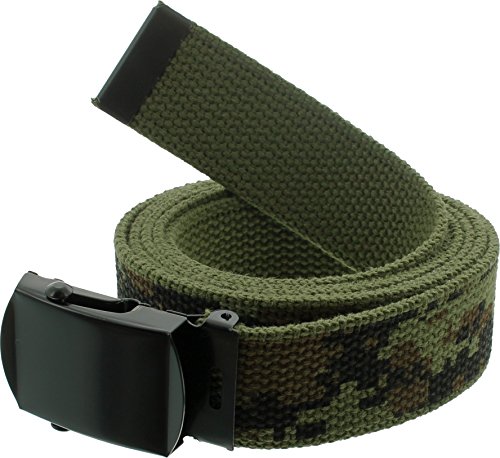 ARMYU Military Web Belt Reversible Cotton Canvas Army Camo & Solid Belts with Black Buckle 54