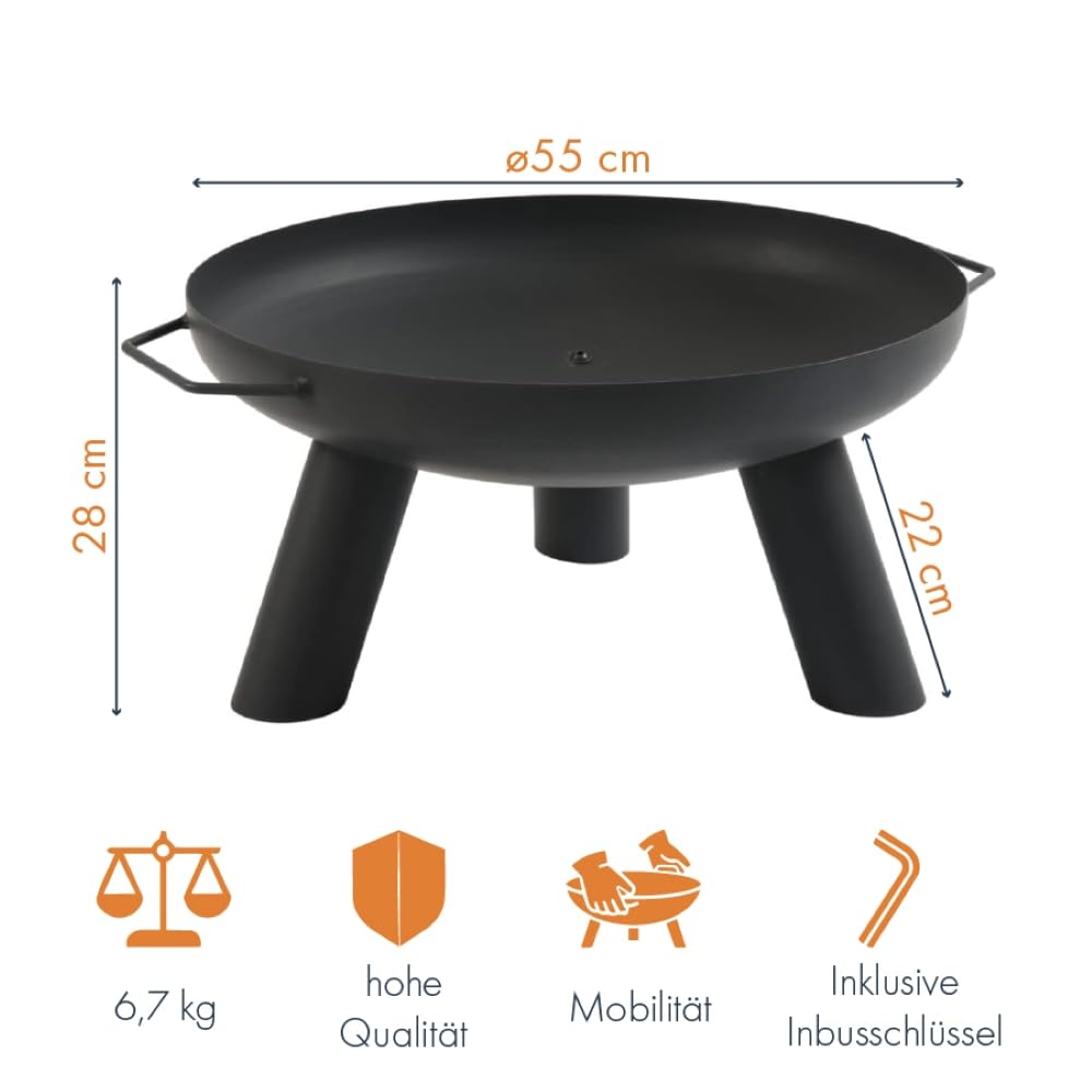 Braciere dal design premium, diametro 55 cm, in robusto acciaio, resistente al calore fino a 600 °C, braciere da giardino per legno e carbone, stabile braciere da terrazza, per esterni e giardino