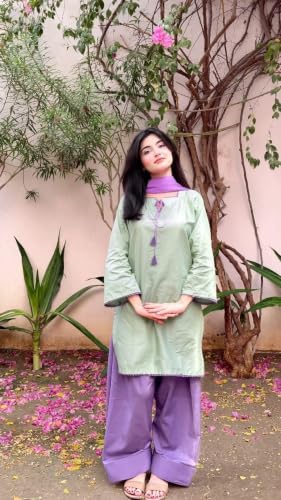 Image of ANNI DESIGNER Farshi Salwar Suit for Women | Viscose Blend Solid Straight Kurta with Dupatta | Farsi Farasi Parsi Salwar Suit Indian Office Party Wedding Outfit 3 Piece