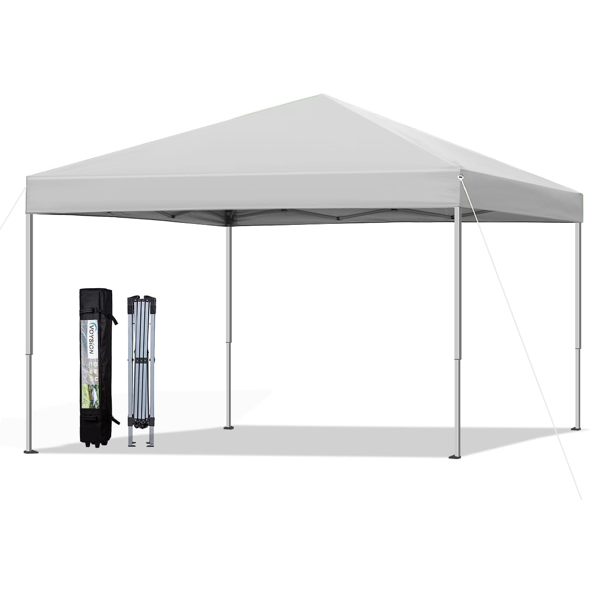 VOYSIGN 10x10 Pop Up Canopy Tent, Outdoor Instant Sun Shelter - White, Included 1 x Rolling Storage Wheeled Bag, 4 x Guylines, 8 x Stakes