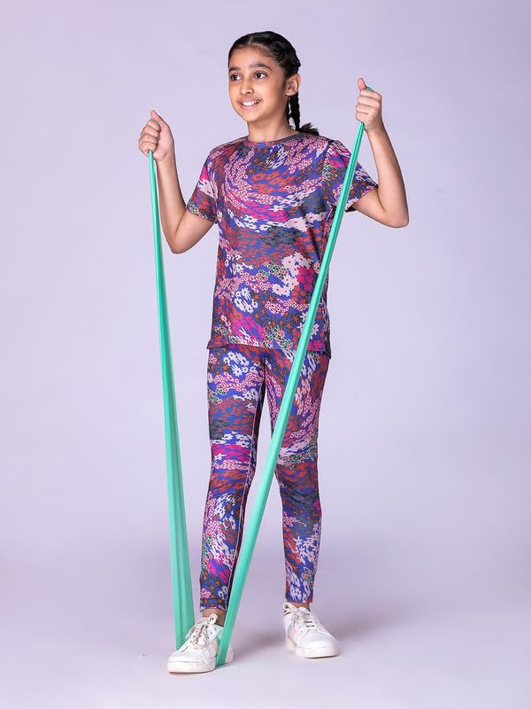 Image of Girl's Activewear Workout Set 2 Piece Athletic Sets Dry Fit Printed Tees And Leggings Yoga Running Dance 4-14Y