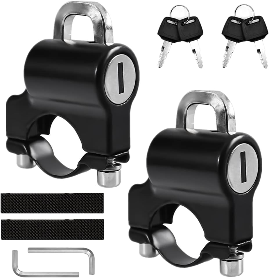 2 PCS Motorcycle Helmet Lock Universal Helmet Lock Helmet Security Lock Handlebar Helmet Lock for 22-28mm Handlebar Tubing, Motorbike, Bicycle or Scooter
