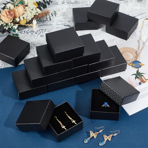 Boîtes à bijoux carrées carton noir pour boucles d'oreilles et colliers