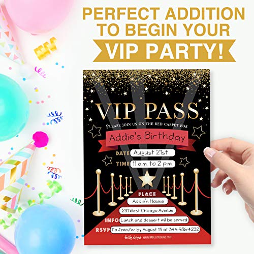 Image of Hadley Designs Kids Birthday Invitations For Boys and Girls VIP Theme - 25 Movie Birthday Party Invitations For Boys, VIP Invites For Girls, Cute Popcorn Party Supplies, Made In USA