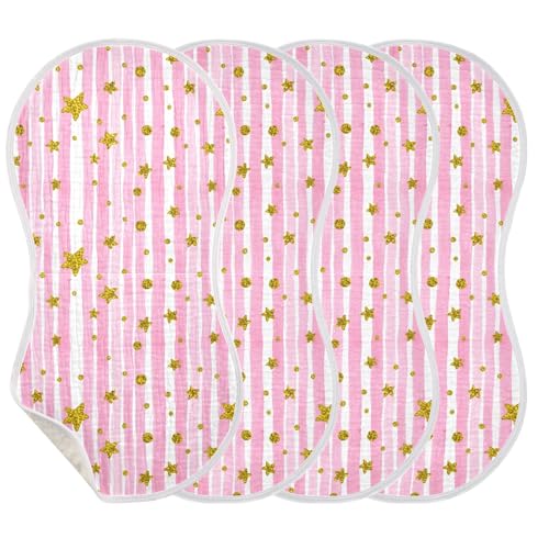 xigua Watercolor Gold Stars Muslin Baby Burp Cloths Set of 2, Super Soft & Absorbent Burping Rags, Cotton Burp Clothes Shower Gift for Newborn, Baby Girls and Boys3