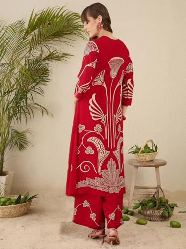 Image of INDO ERA Women's Straight Viscose Rayon Ethnic Motifs Printed Kurta & Palazzo Set (IESTR10489)