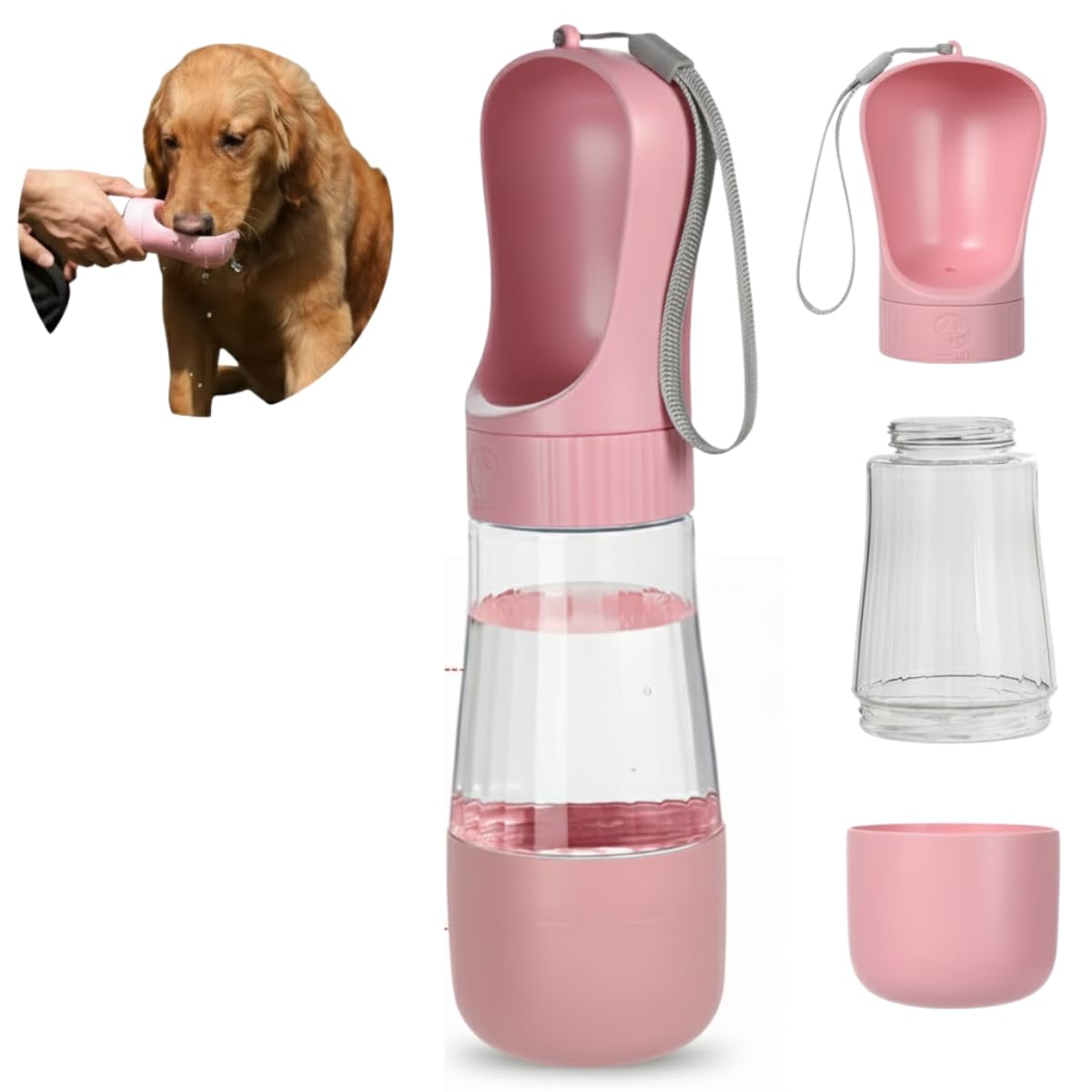 Garrafa Pet Portátil 2 em 1 Garrafa de Agua Pet Bebedouro e Comedouro para