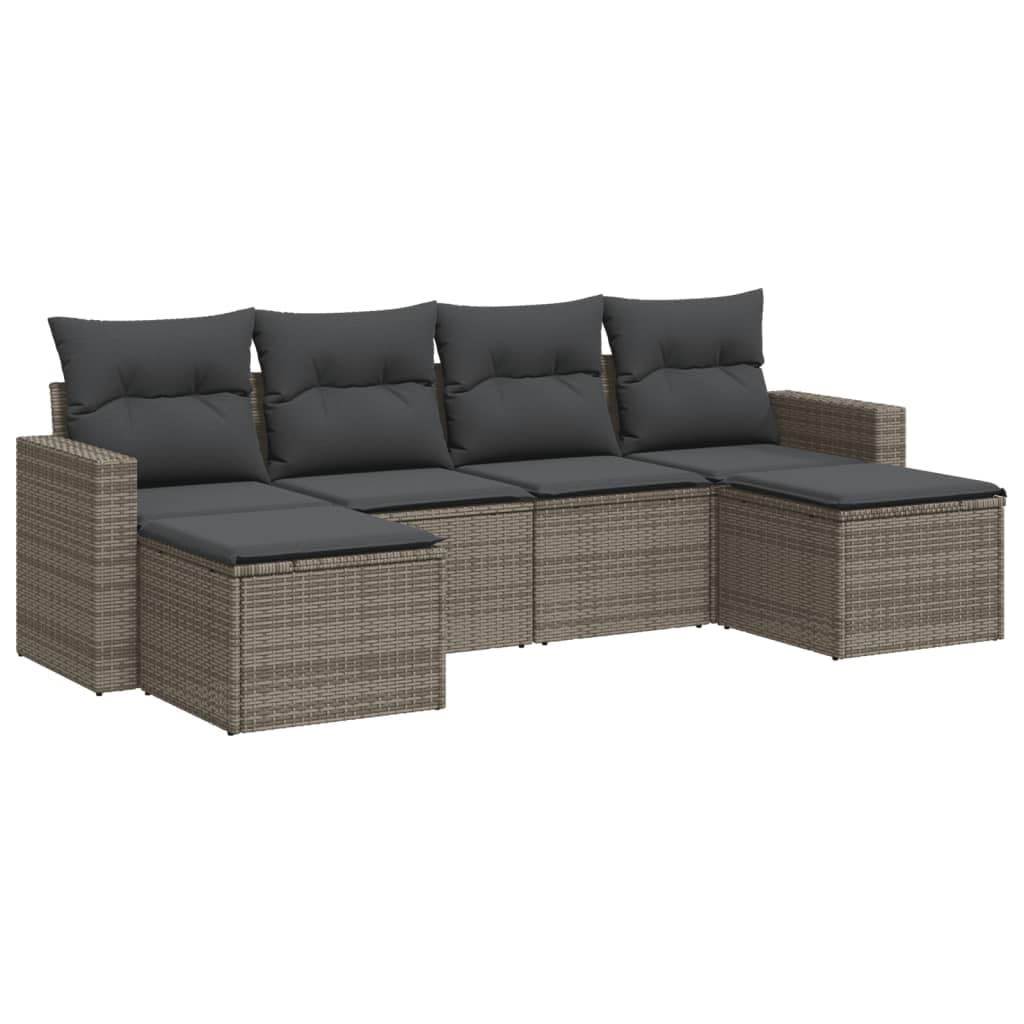 Zestaw 6 szt. Sofa ogrodowa z poduszkami Szary Polyrattan Wielofunkcyjny zestaw mebli ogrodowych Meble tarasowe Nadaje się na balkon