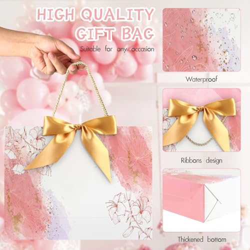 Image of JMANNI Pink Gift Bags with Handles, 13 inch Medium Gift Bags with Tissue Paper