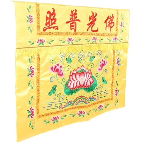 PACKOVE Mantel Budista Bordado 1 Metro Color Amarillo Patrón de Loto Falda para Mesa de Decoración para Templo Budista y Fiesta Cubierta de Mesa Ritual