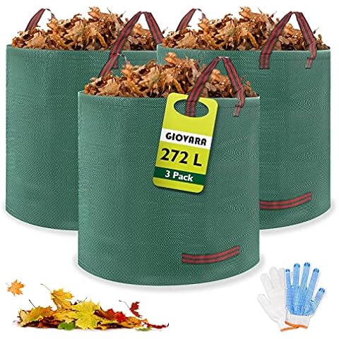 GIOVARA 272L Garden Waste Bags 3 Pack, Waterproof Heavy Duty Large Refuse Sacks with Handles, Foldable and Reusable (3) Cover