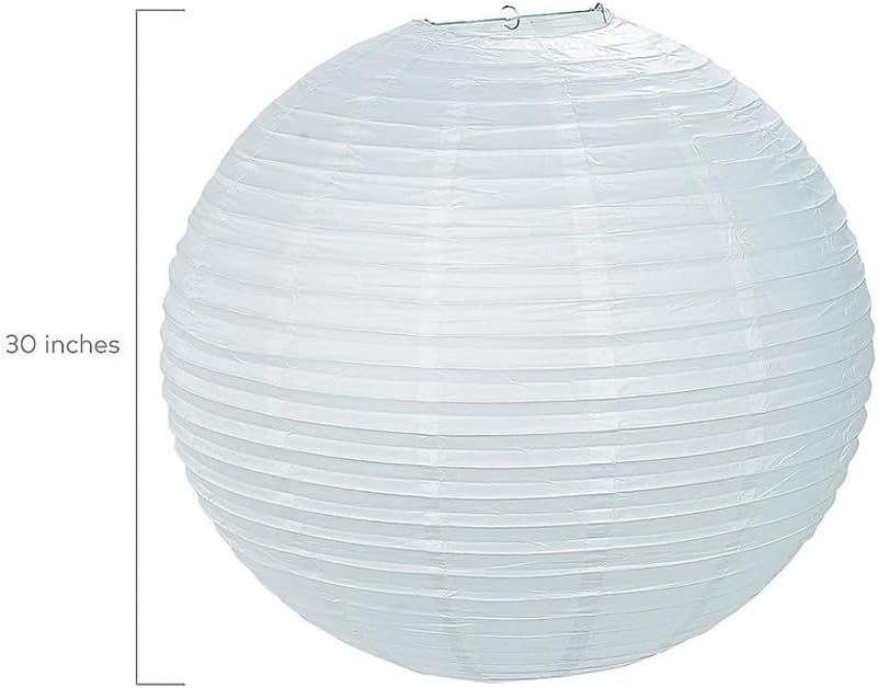 Fun Express Jumbo White Paper Lanterns 30 Inch Large Hanging Lantern for Bridal Shower Decorations Wedding Decorations for Reception Ceiling Decor - Chinese Paper Lantern for Garden Party Decorations